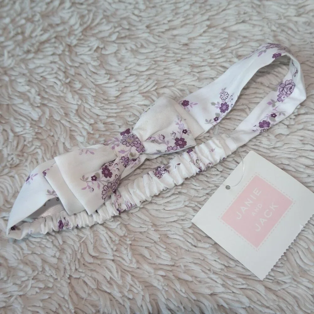 Janie and Jack Baby Floral Bow Soft Headband White Purple, New With Tags, NWT